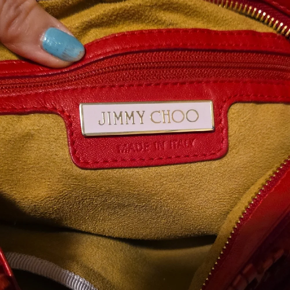 Jimmy Choo Red Hobo Bag With Python Snake Skin Handel With COA